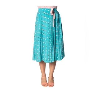 XL Banned Retro turquoise geo skirt pleated
